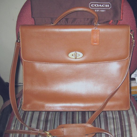 ❤️Vtg COACH Brown Pebbled Leather Madison Drake Briefcase 4420 ITALY +Dustbag - Picture 1 of 6